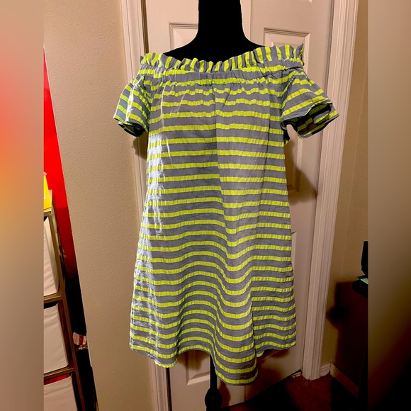 Anthropologie Corey Lynn Calter dress Sz small runs big green grey off shoulder - Picture 2 of 13